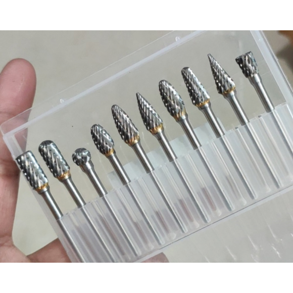 Bộ 10 mũi mài khuôn kim loại, gỗ, nhựa (Bộ lũa 10 món cán 3mm)